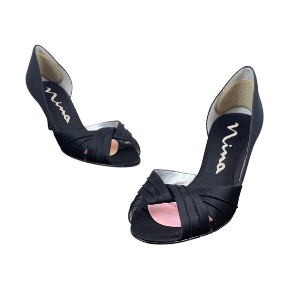 Nina New York Black Culver Peep-Toe Kitten Slip-On Heel Sz- 9M - Picture 1 of 9